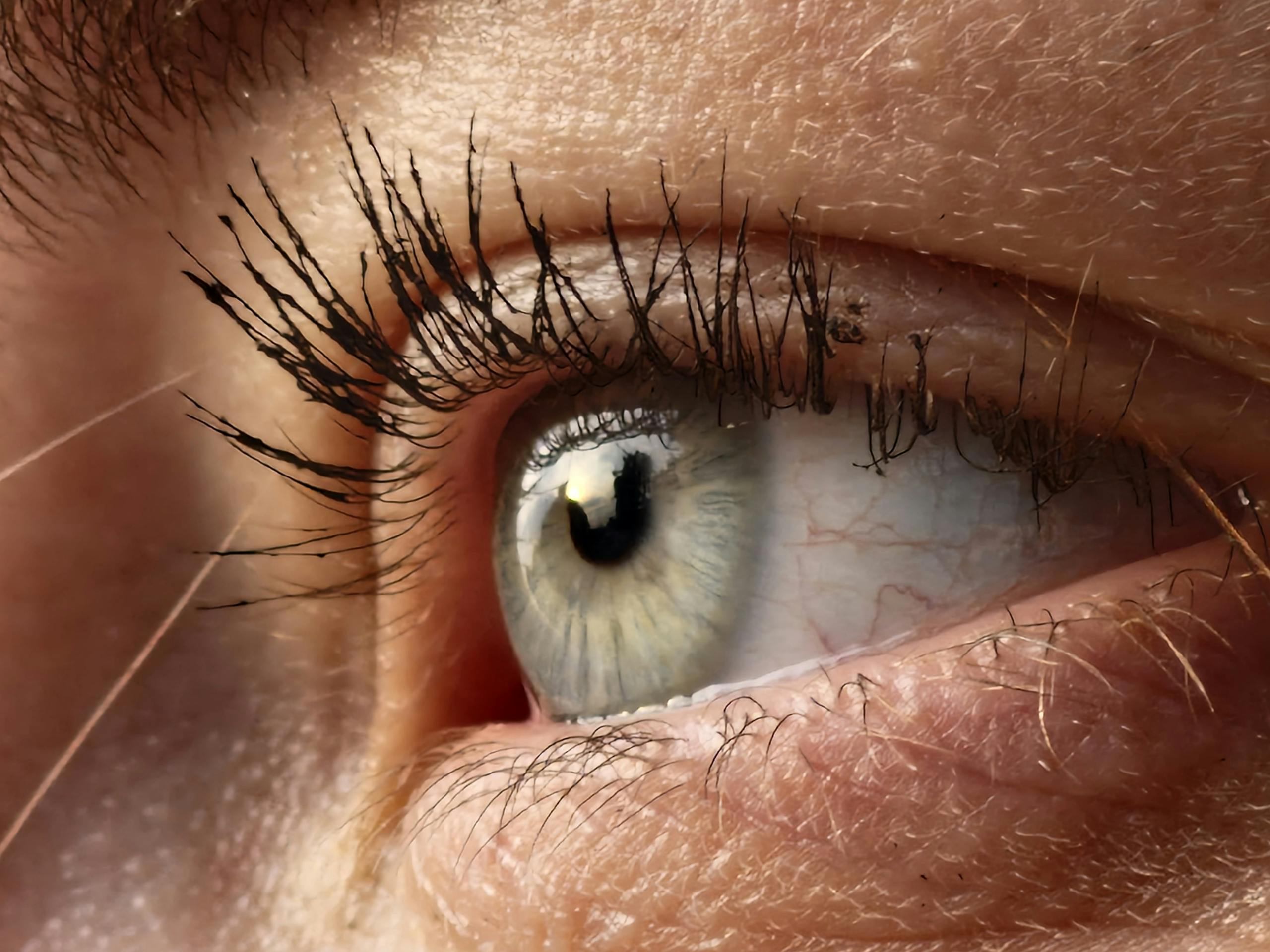 Detailed close-up of a human eye showing texture and eyelashes, providing a unique perspective.